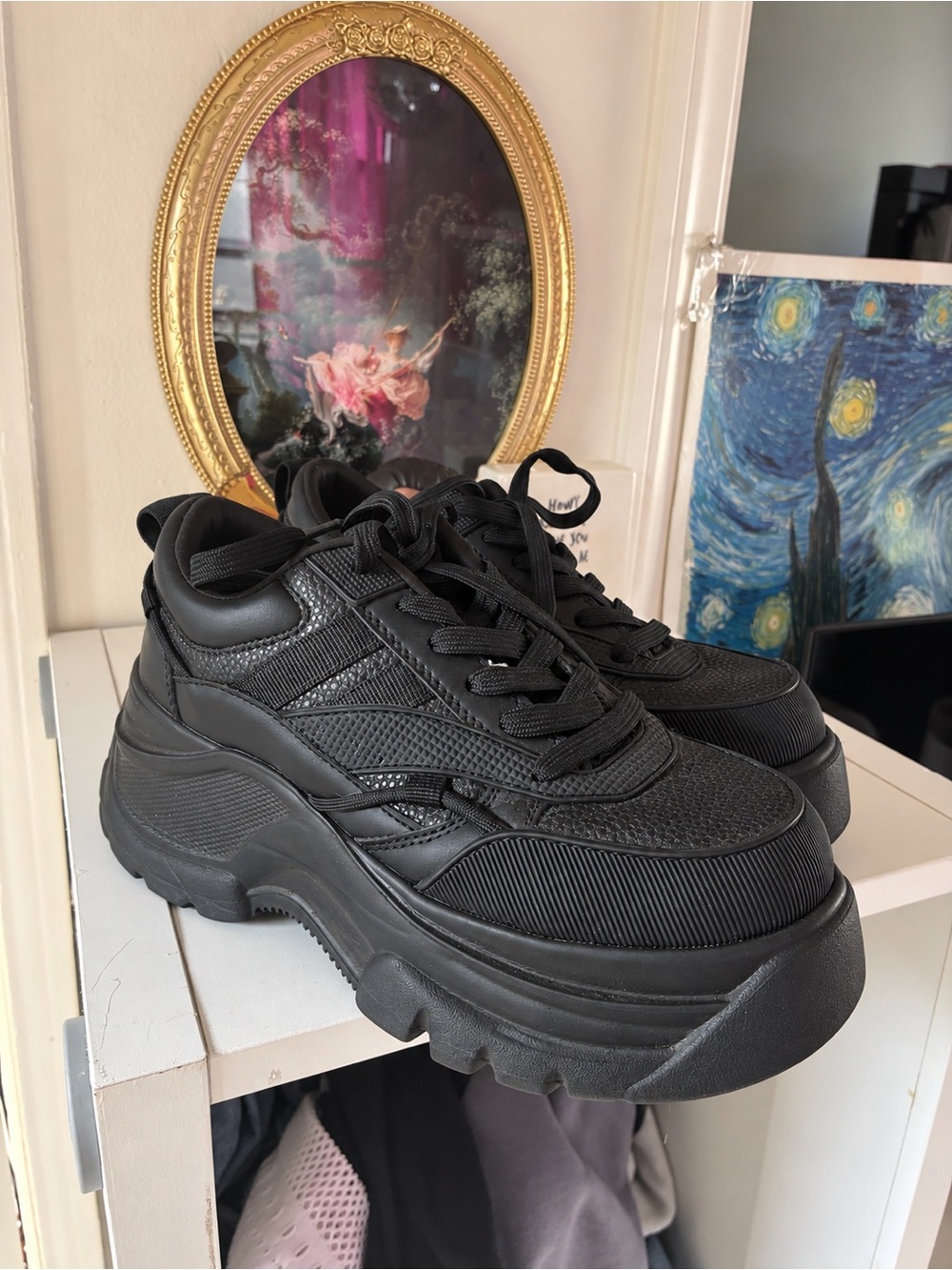 Zara Black Chunky Platform Lace-Up Sneakers